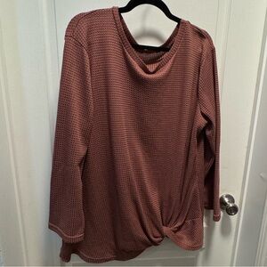 Feager Brown women’s Long Sleeve Top waffle knit size 18, front twist design